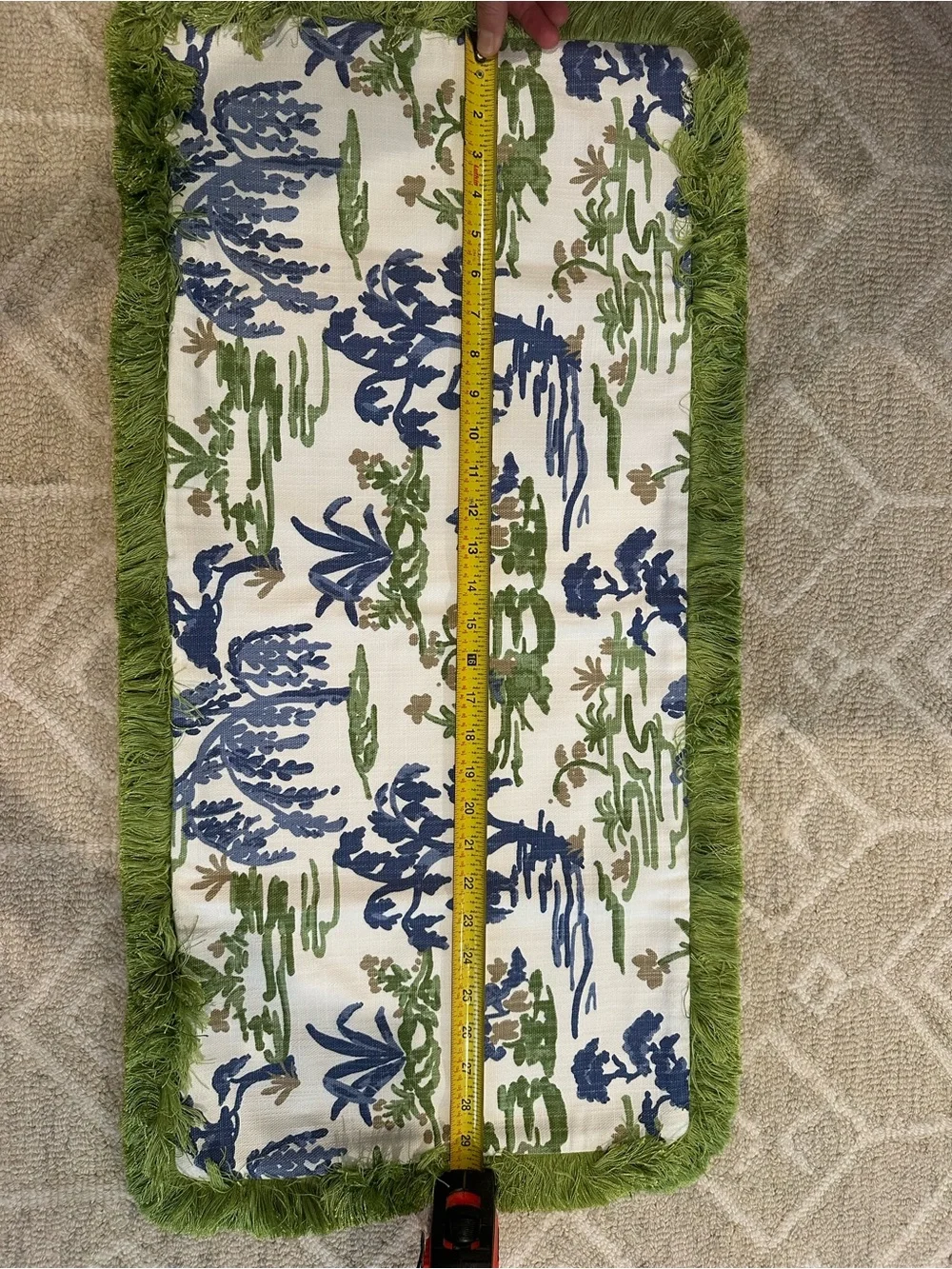 New custom blue and green lumbar pillow cover. Designer fabric.